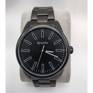 Bulova Black Stainless Steel Quartz Watch Men's New Battery Protective Film